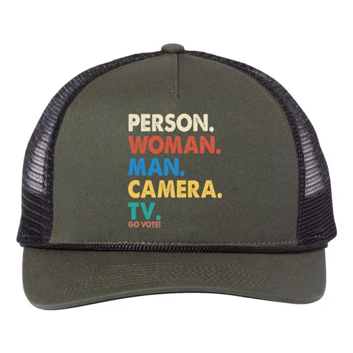 Person Woman Man Camera TV Go Vote Retro Rope Trucker Hat Cap