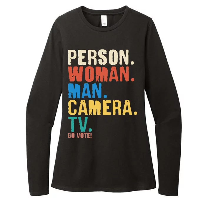 Person Woman Man Camera TV Go Vote Distressed Womens CVC Long Sleeve Shirt