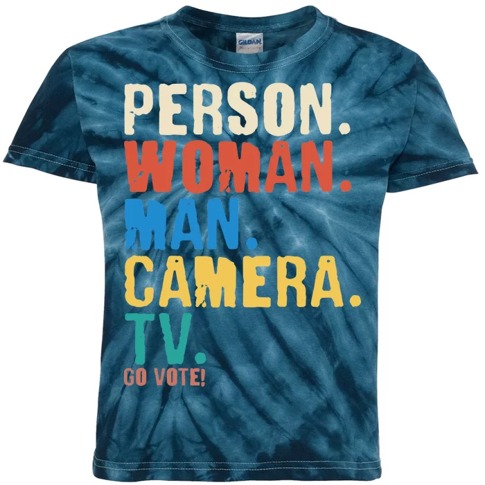 Person Woman Man Camera TV Go Vote Distressed Kids Tie-Dye T-Shirt