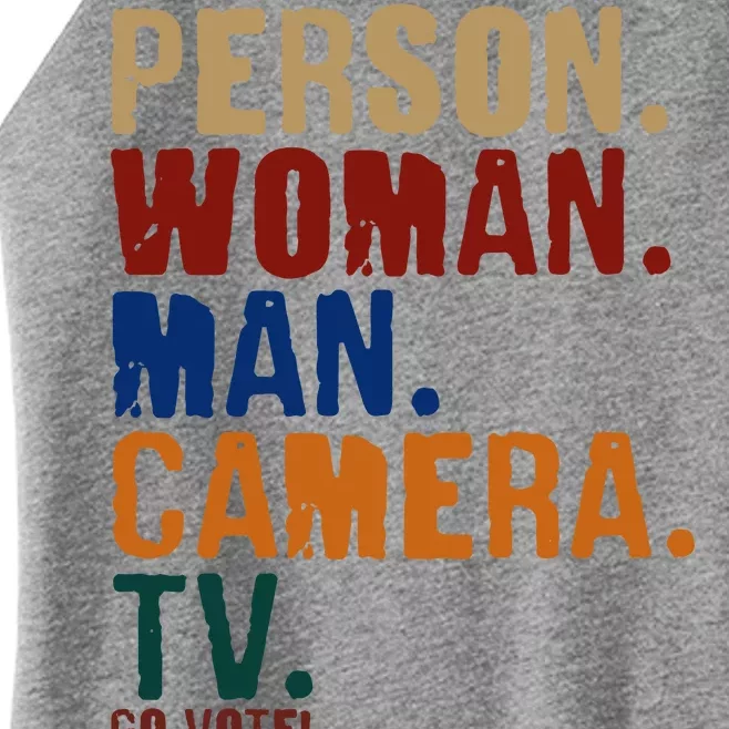 Person Woman Man Camera TV Go Vote Distressed Women’s Perfect Tri Rocker Tank