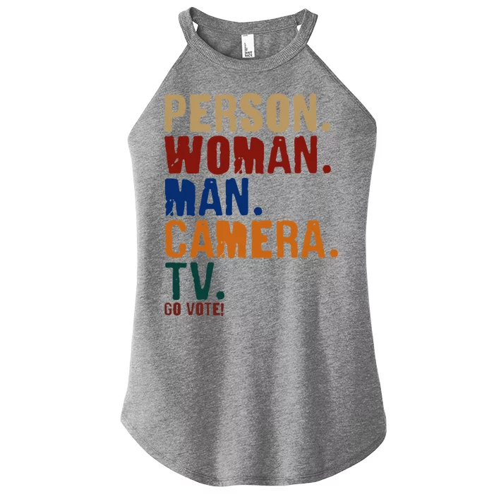 Person Woman Man Camera TV Go Vote Distressed Women’s Perfect Tri Rocker Tank