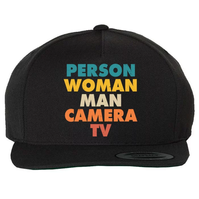 Person Woman Man Camera TV Trump Cognitive Test Wool Snapback Cap