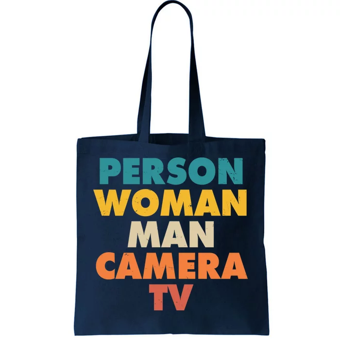 Person Woman Man Camera TV Trump Cognitive Test Tote Bag