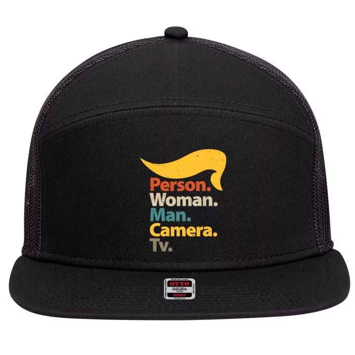 Person Woman Man Camera TV Trump Hair 7 Panel Mesh Trucker Snapback Hat