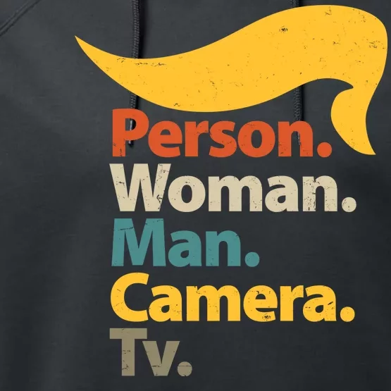 Person Woman Man Camera TV Trump Hair Performance Fleece Hoodie