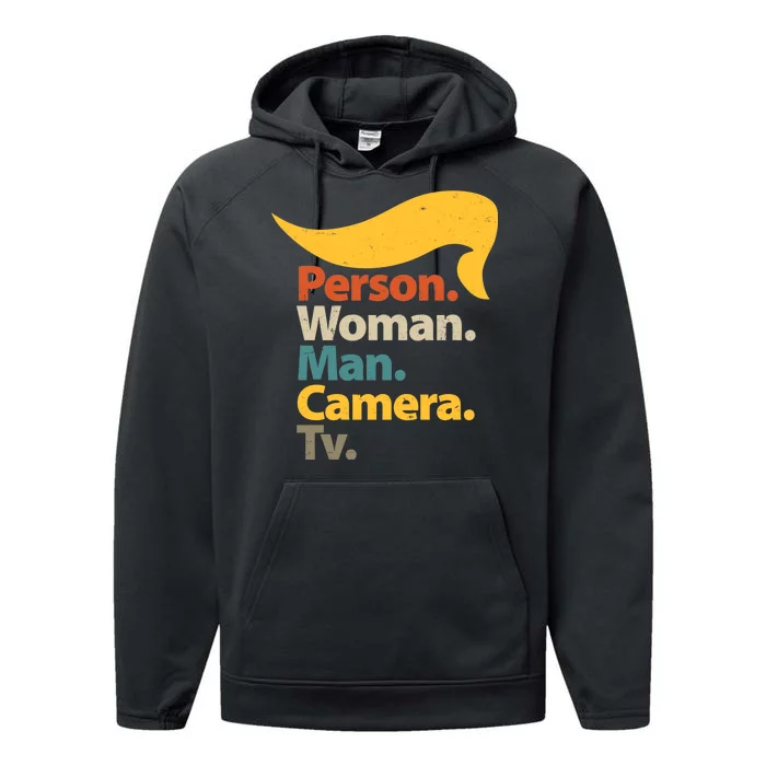 Person Woman Man Camera TV Trump Hair Performance Fleece Hoodie