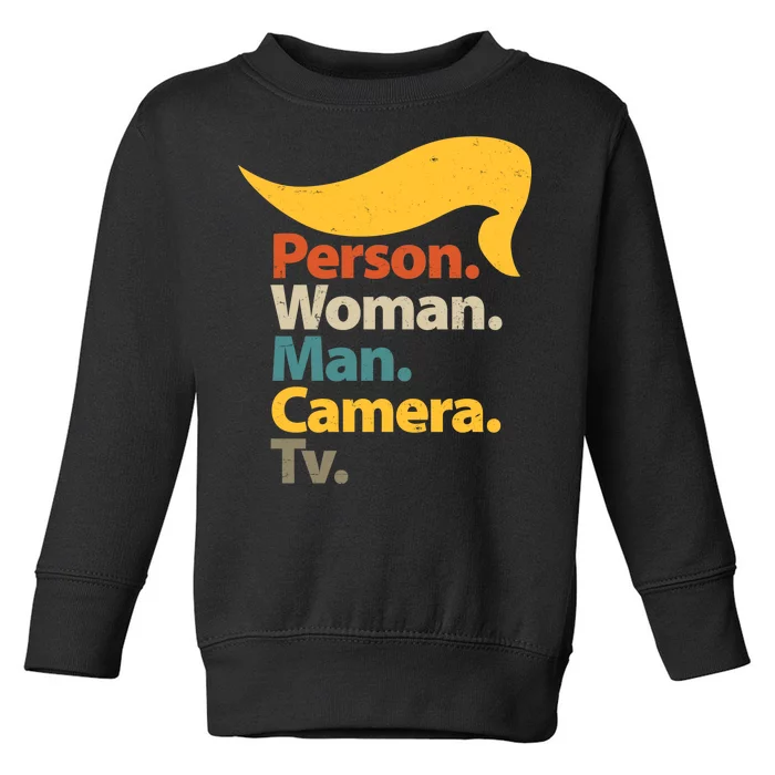 Person Woman Man Camera TV Trump Hair Toddler Sweatshirt