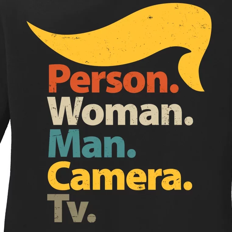 Person Woman Man Camera TV Trump Hair Ladies Long Sleeve Shirt