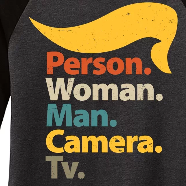 Person Woman Man Camera TV Trump Hair Women's Tri-Blend 3/4-Sleeve Raglan Shirt