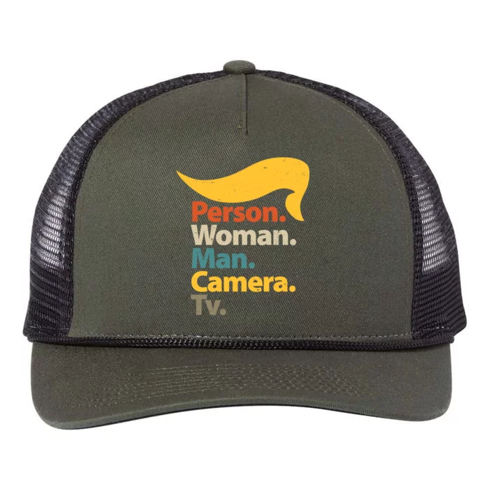 Person Woman Man Camera TV Trump Hair Retro Rope Trucker Hat Cap