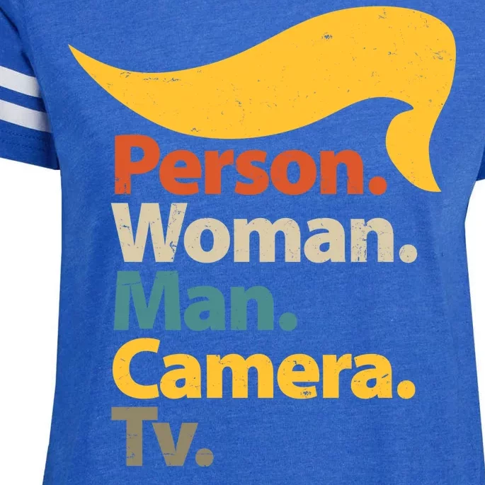 Person Woman Man Camera TV Trump Hair Enza Ladies Jersey Football T-Shirt