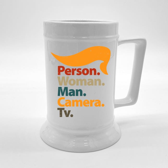 Person Woman Man Camera TV Trump Hair Front & Back Beer Stein