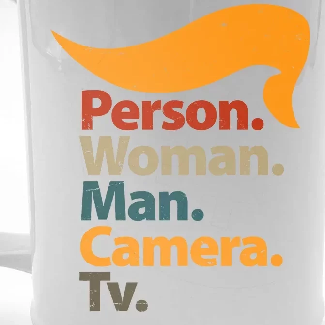 Person Woman Man Camera TV Trump Hair Front & Back Beer Stein