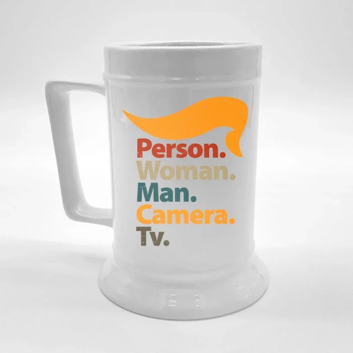 Person Woman Man Camera TV Trump Hair Front & Back Beer Stein