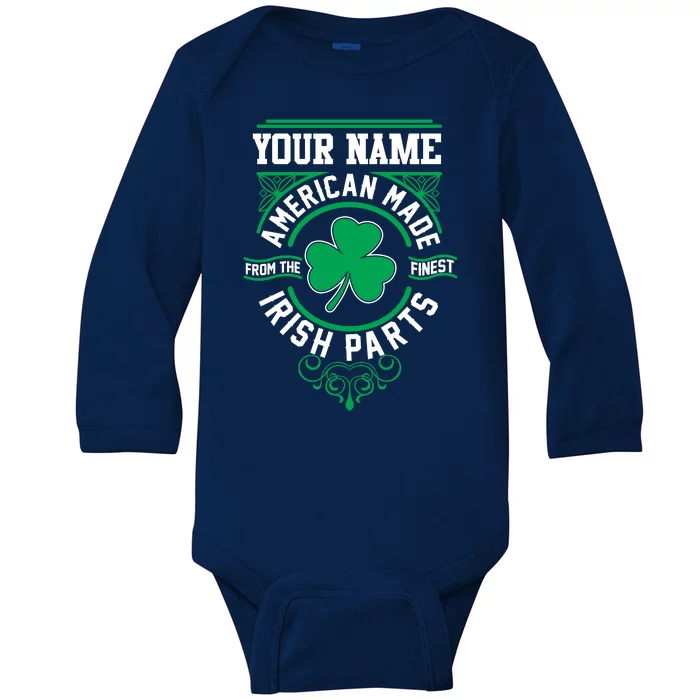 Personalize American Made Irish Parts St Patrick's Day Baby Long Sleeve Bodysuit