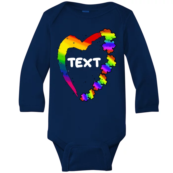 Personalize Autism Heart Custom Text Baby Long Sleeve Bodysuit