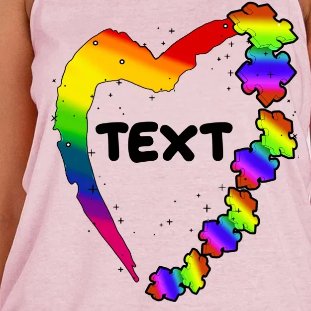 Personalize Autism Heart Custom Text Women's Knotted Racerback Tank