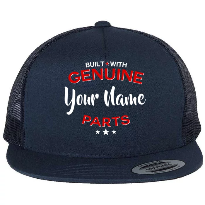 Personalize Built With Genuine Parts Custom Name Flat Bill Trucker Hat