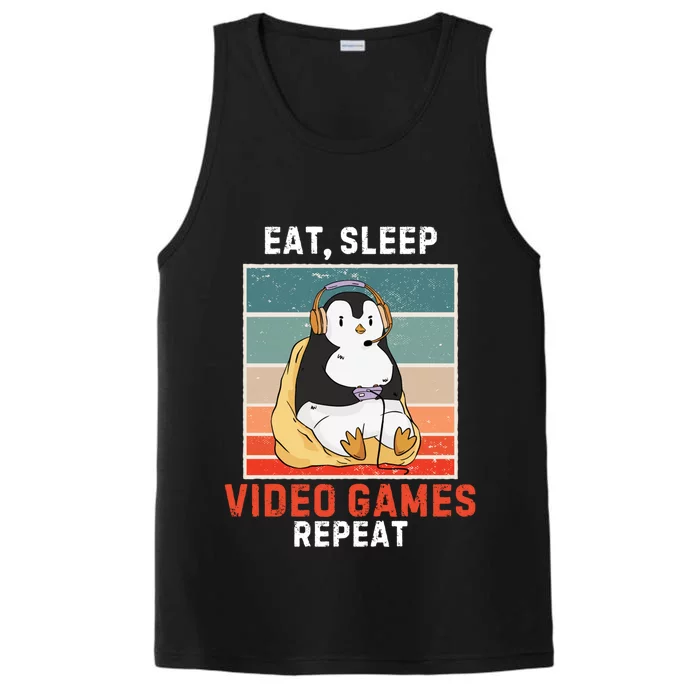 Penguin Eat Sleep Video Games Repeat Vintage Video Games Cute Gift Performance Tank