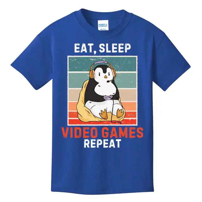 Penguin Eat Sleep Video Games Repeat Vintage Video Games Cute Gift Kids T-Shirt