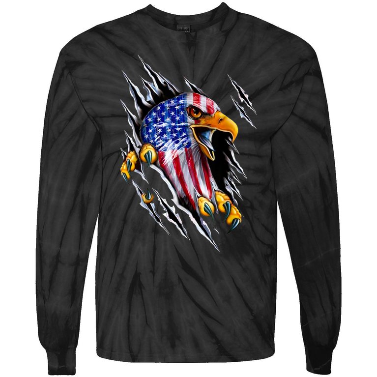 Patriotic Eagle Shirt 4th Of July USA American Flag Tie-Dye Long Sleeve Shirt