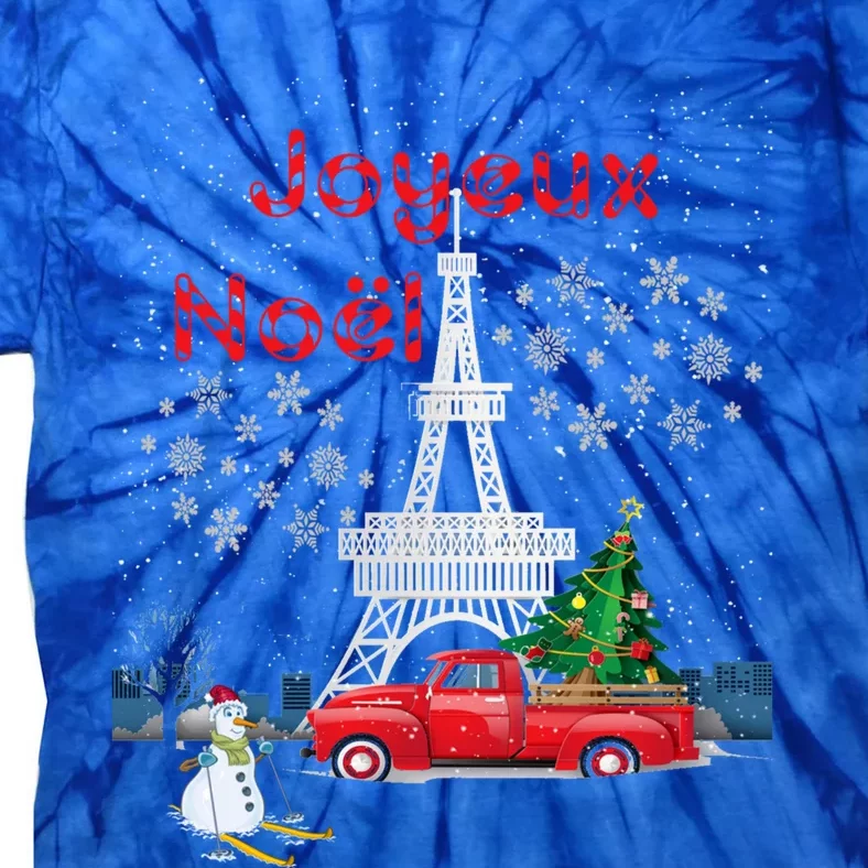 Paris Eiffel Tower Christmas Tree Red Truck Joyeux Noël Gift Tie-Dye T-Shirt