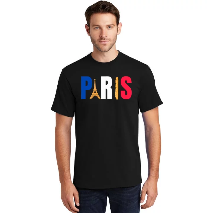 Paris Eiffel Tower Baguette French Flag Design Tall T-Shirt