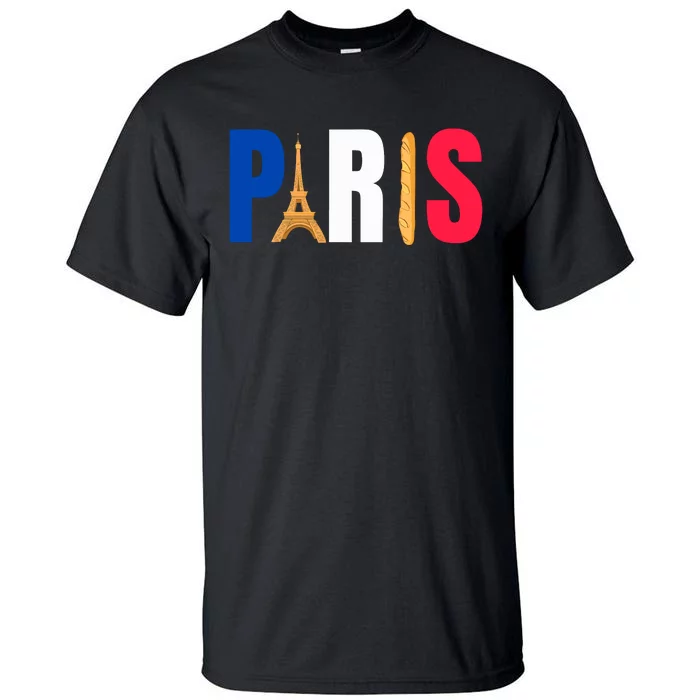 Paris Eiffel Tower Baguette French Flag Design Tall T-Shirt