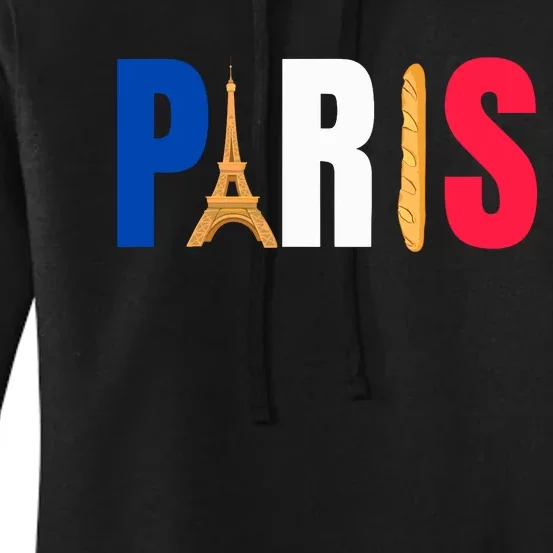 Paris Eiffel Tower Baguette French Flag Design Women's Pullover Hoodie