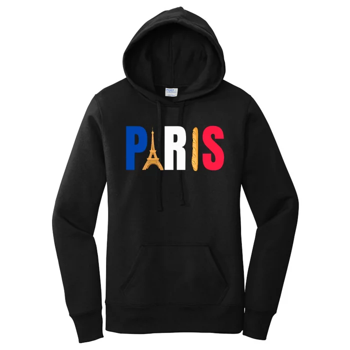 Paris Eiffel Tower Baguette French Flag Design Women's Pullover Hoodie