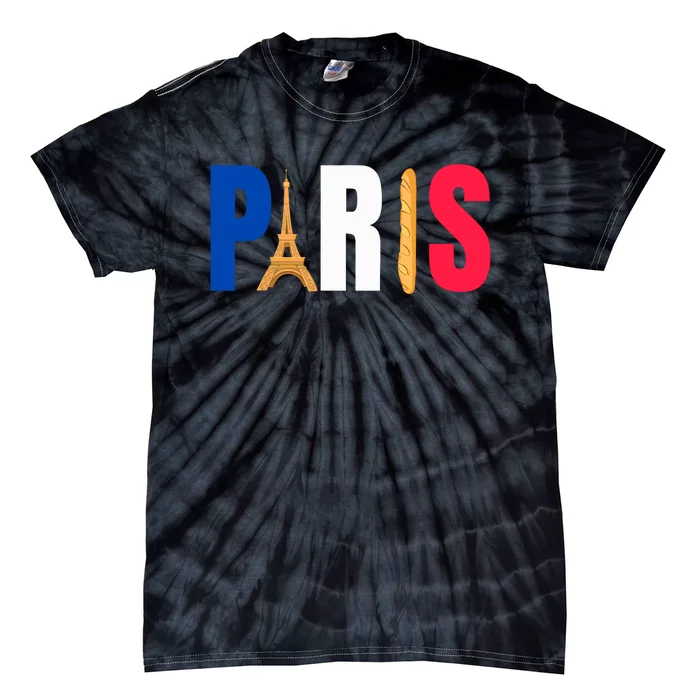 Paris Eiffel Tower Baguette French Flag Design Tie-Dye T-Shirt