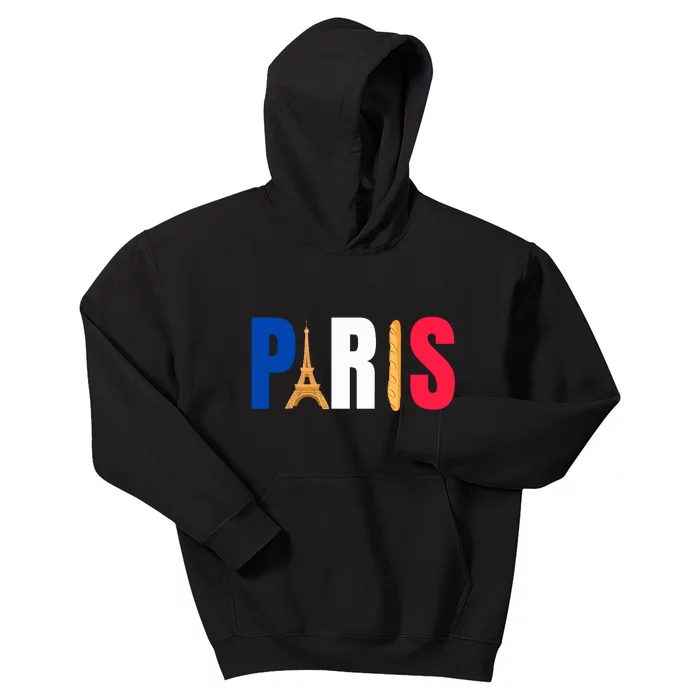 Paris Eiffel Tower Baguette French Flag Design Kids Hoodie