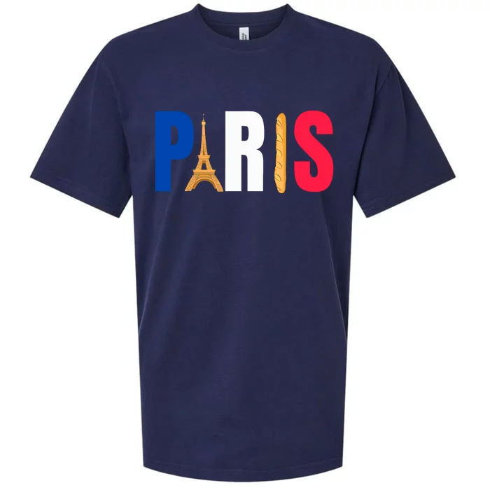 Paris Eiffel Tower Baguette French Flag Design Sueded Cloud Jersey T-Shirt