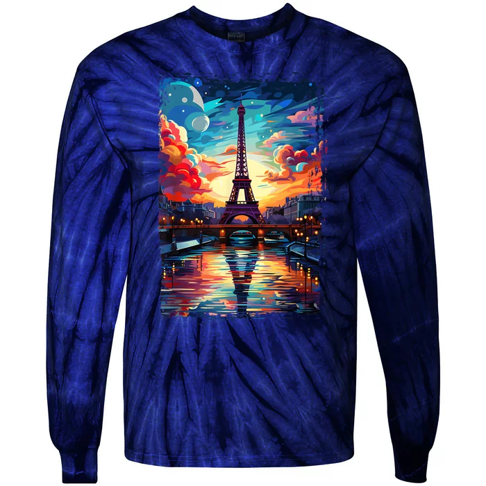 Paris Eiffel Tower I Love Paris Souvenir France Tie-Dye Long Sleeve Shirt