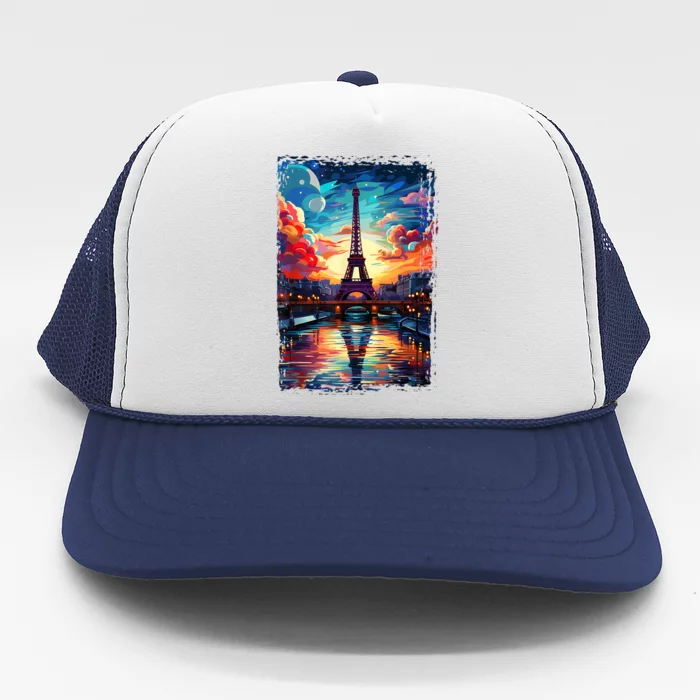 Paris Eiffel Tower I Love Paris Souvenir France Trucker Hat