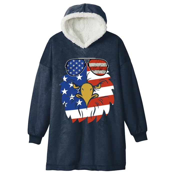 Patriotic Eagle Tee - 4th of July Sunglass USA American Flag Hooded Wearable Blanket