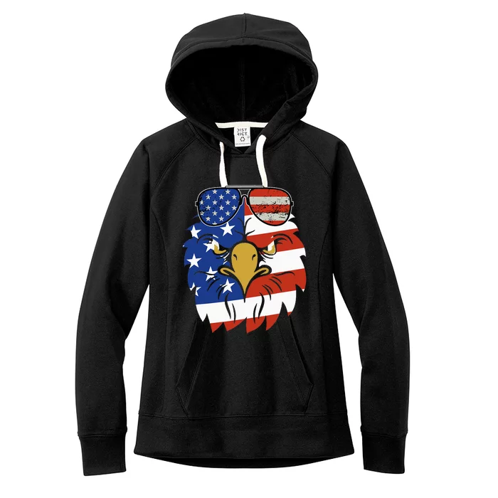 Patriotic Eagle Tee 4th of July Sunglass USA American Flag Women's Fleece Hoodie