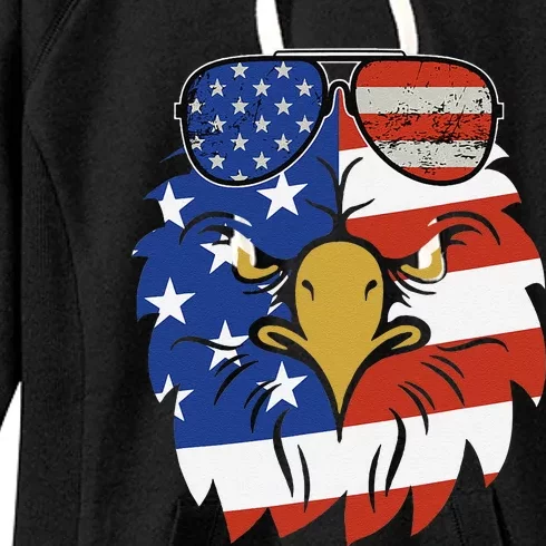 Patriotic Eagle Tee 4th of July Sunglass USA American Flag Women's Fleece Hoodie