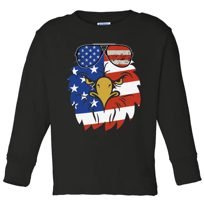 Patriotic Eagle Tee 4th of July Sunglass USA American Flag Toddler Long Sleeve Shirt