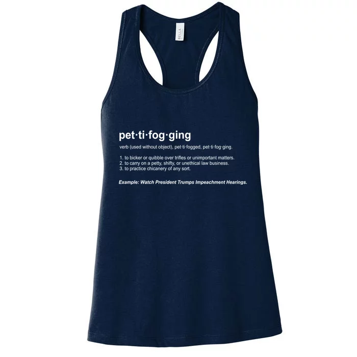 Pettifogging Impeachment Hearings Women's Racerback Tank