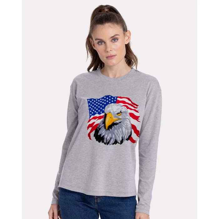 Patriotic Eagle USA American Flag Womens Cotton Relaxed Long Sleeve T-Shirt