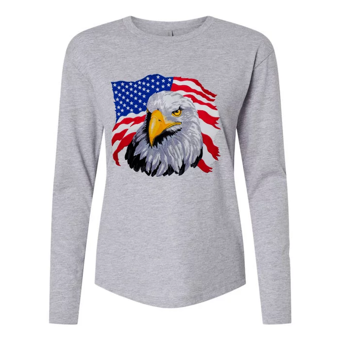 Patriotic Eagle USA American Flag Womens Cotton Relaxed Long Sleeve T-Shirt