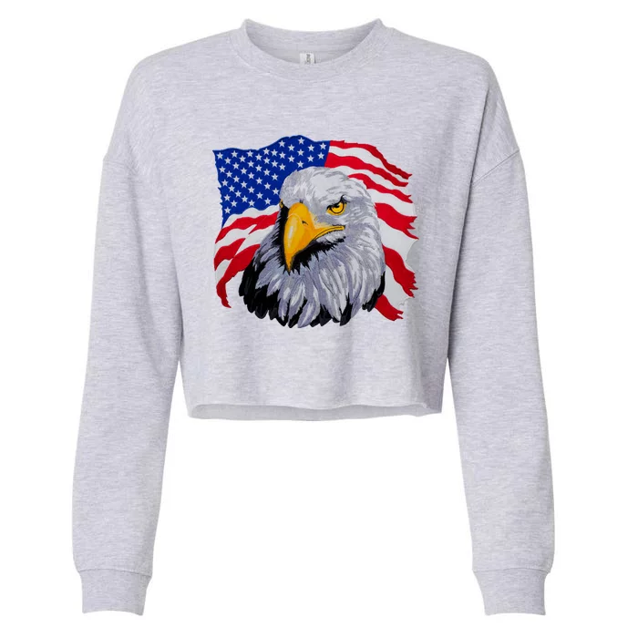 Patriotic Eagle USA American Flag Cropped Pullover Crew