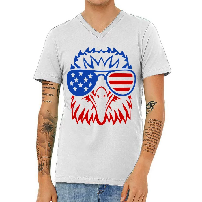 Patriotic Eagle USA American Flag V-Neck T-Shirt