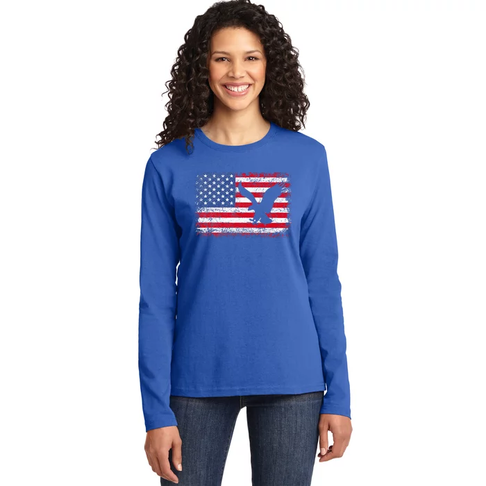 Patriotic Eagle Usa American Flag Ladies Long Sleeve Shirt