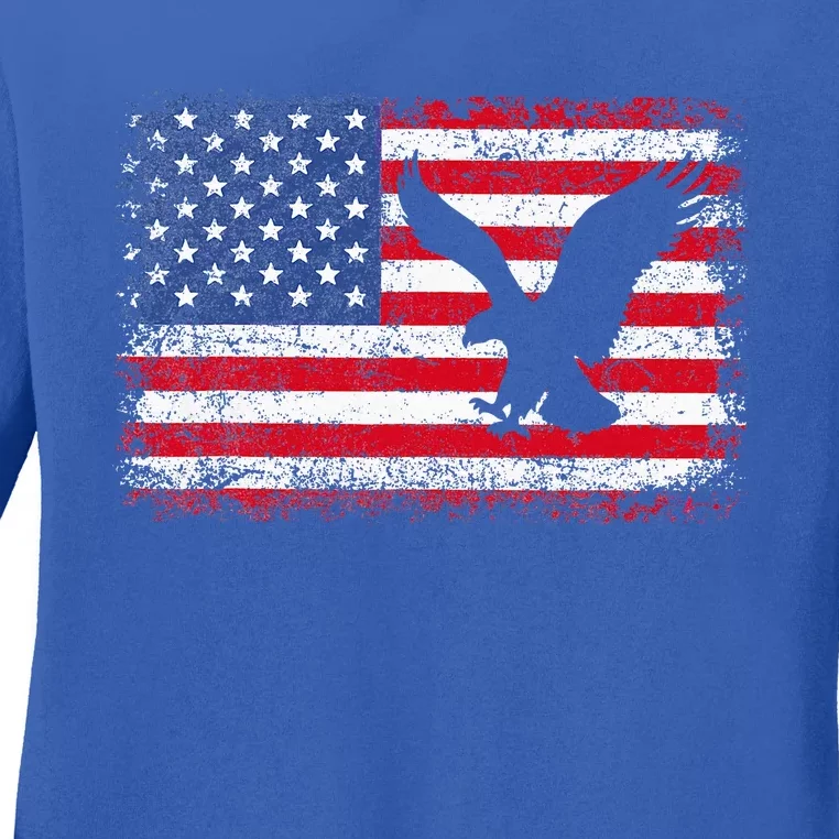 Patriotic Eagle Usa American Flag Ladies Long Sleeve Shirt