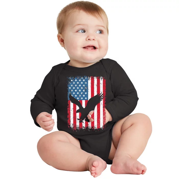 Patriotic Eagle Usa American Flag Baby Long Sleeve Bodysuit