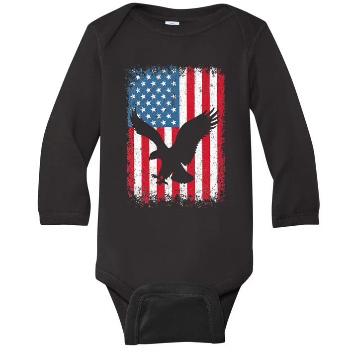 Patriotic Eagle Usa American Flag Baby Long Sleeve Bodysuit