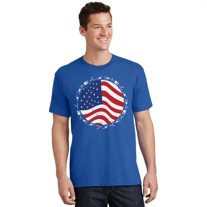 Patriotic Electrician Usa Flag Funny Line Gift T-Shirt