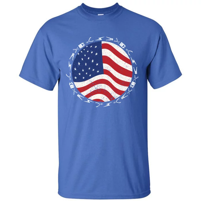 Patriotic Electrician Usa Flag Funny Line Gift Tall T-Shirt